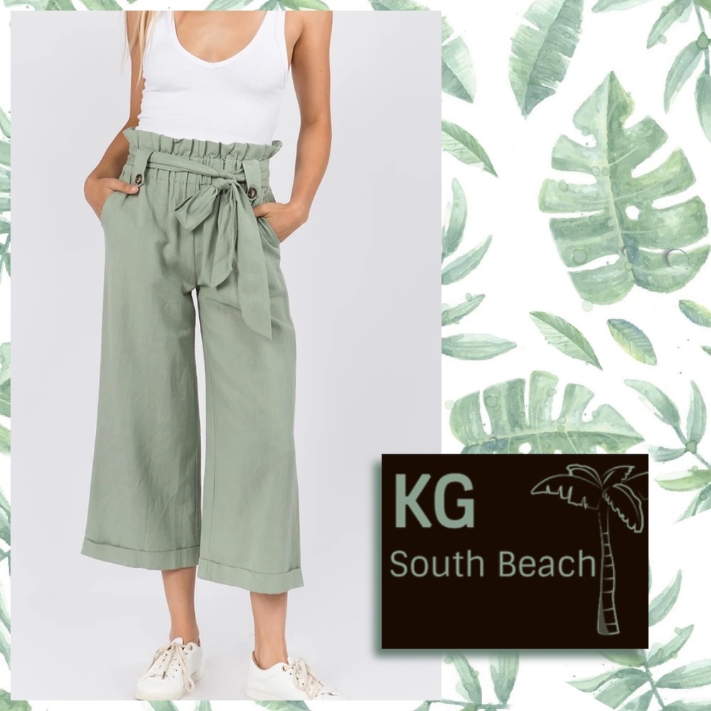 📌 Whiteroom+Cactus Cropped Cuffed High Paper Bag Waist Pants Wide Let & Tie Belt